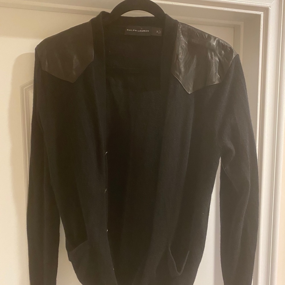 Ralph Lauren Cashmere Wool Cardigan Leather Size M